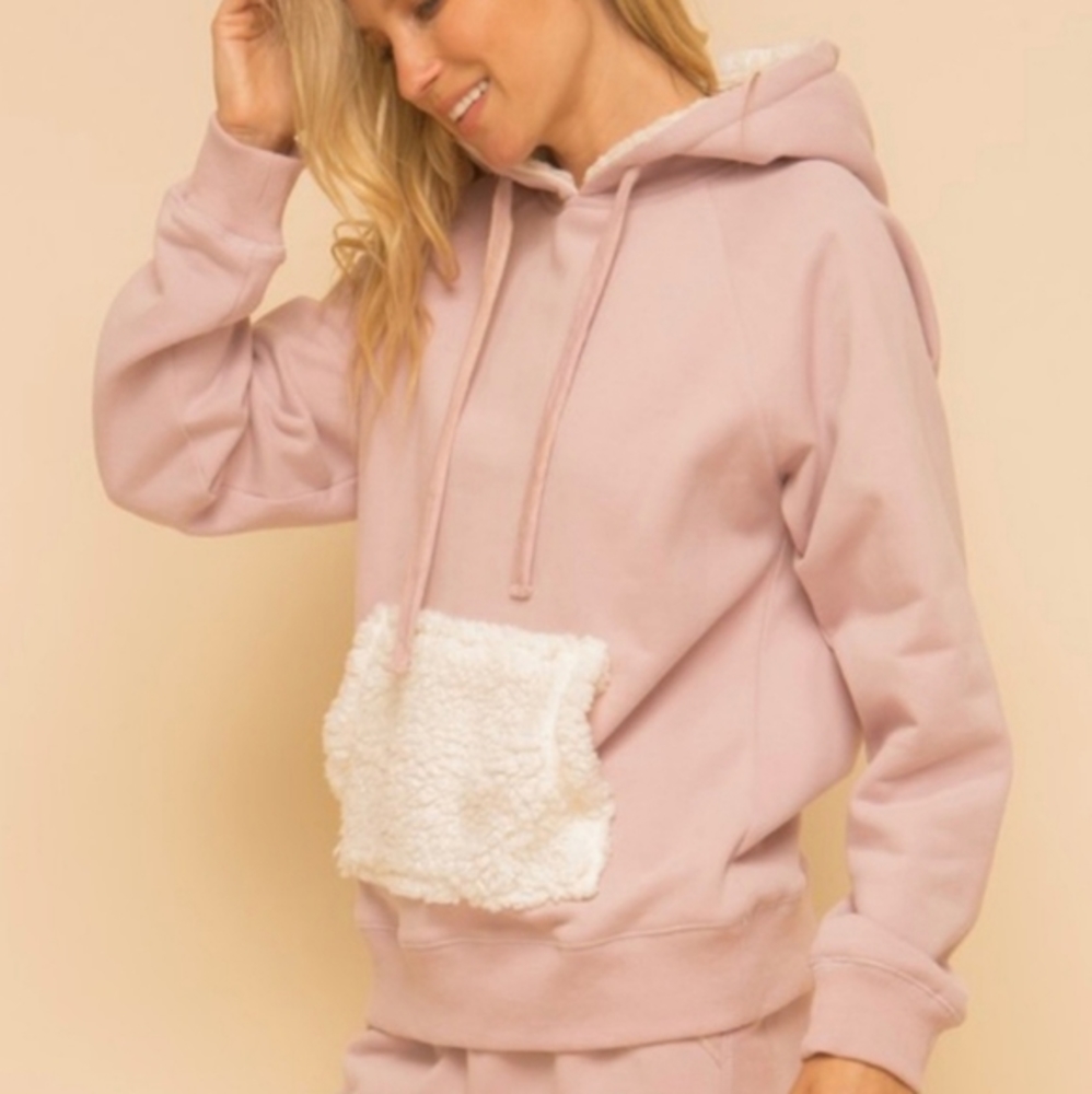🎀SHERPA TRIMMED BLUSH FRENCH TERRY HOODIE